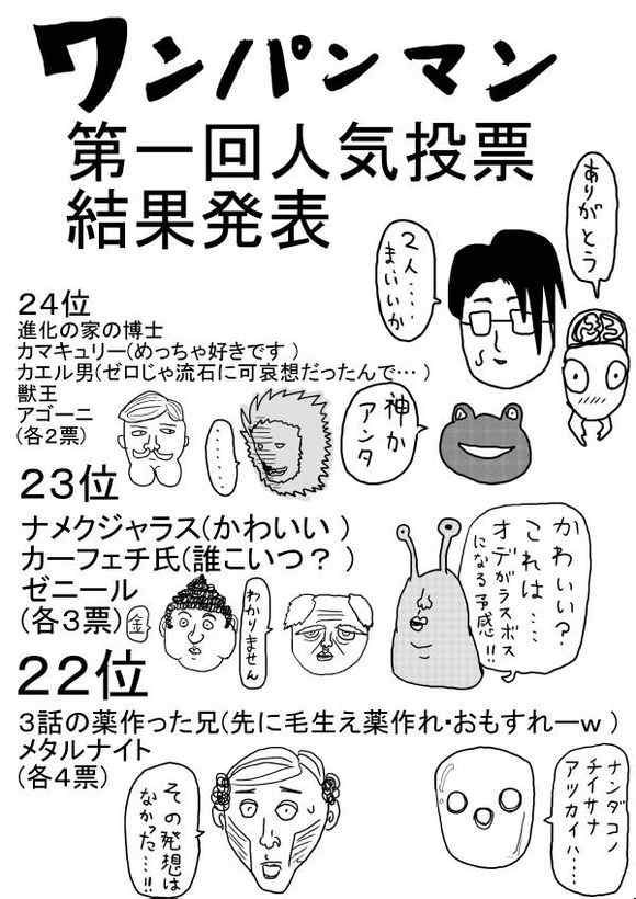 《一拳超人》漫画 第一次人气投票